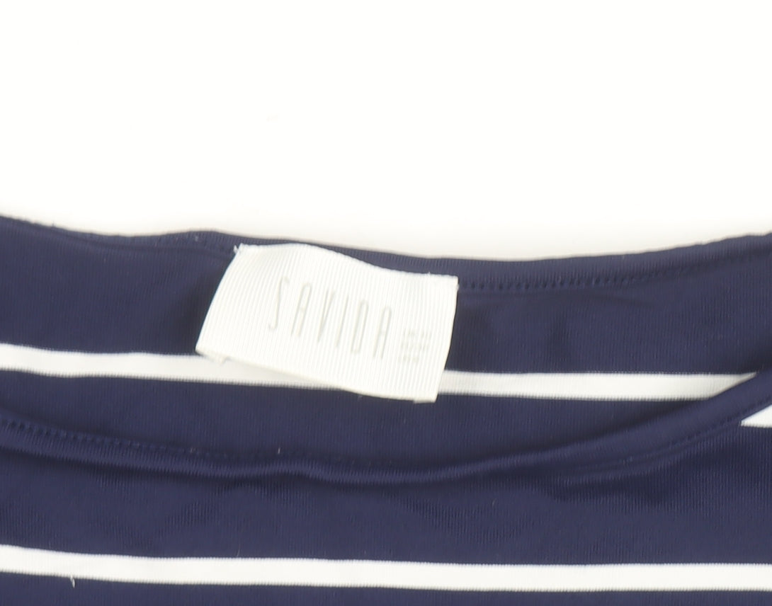 Savida Women Blue Striped 3/4 Sleeve Boat Neck Top Size 10