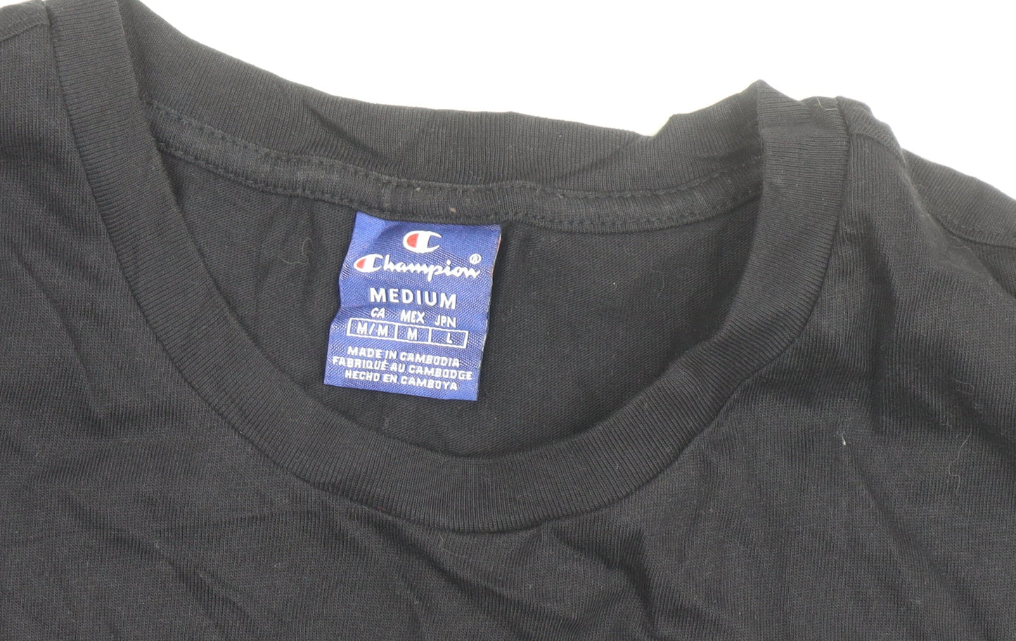 Champion Men's Black Medium Crew Neck Cotton Logo T-Shirt