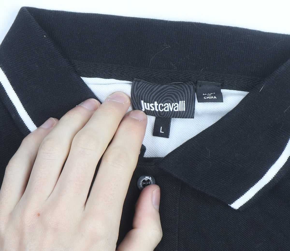 Just Cavalli Men's Black Polo Shirt Size L Cotton Stretch Designer