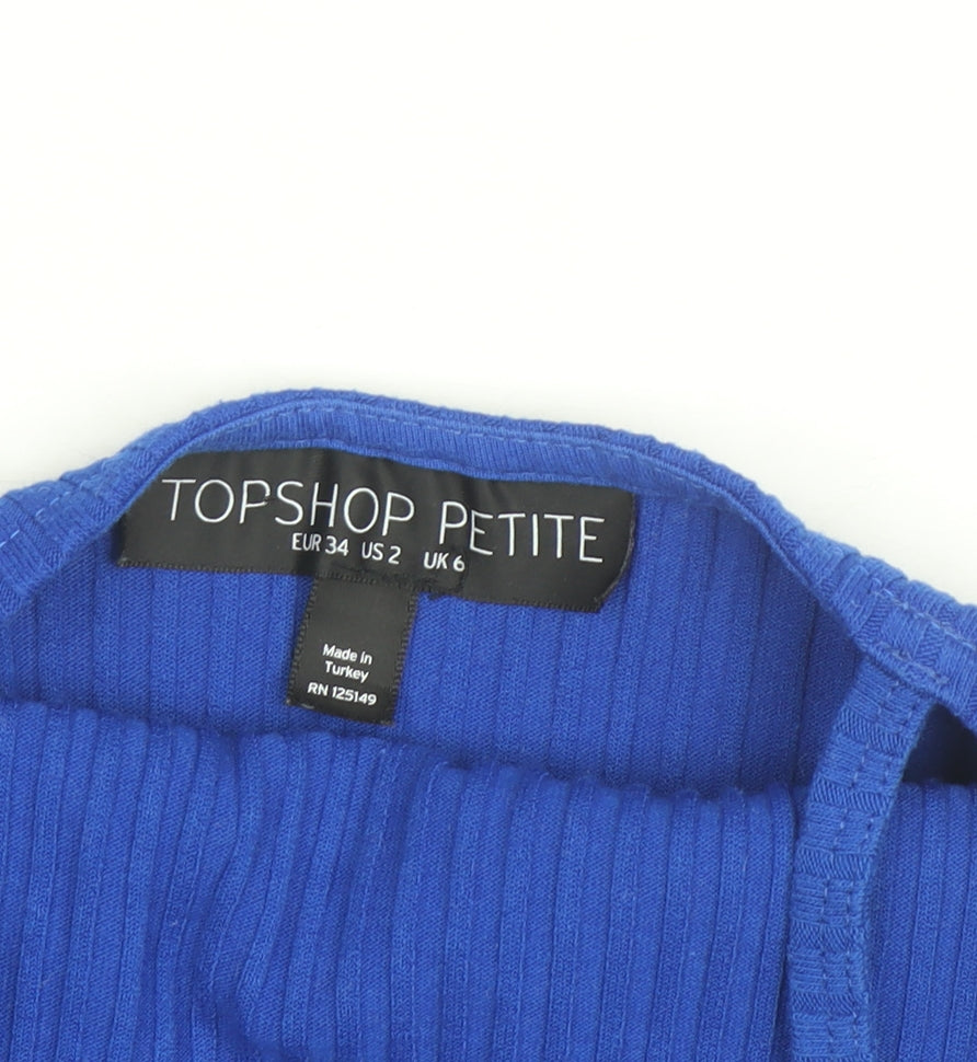 Topshop Petite Blue Fit & Flare Sleeveless Knit Dress Size 6