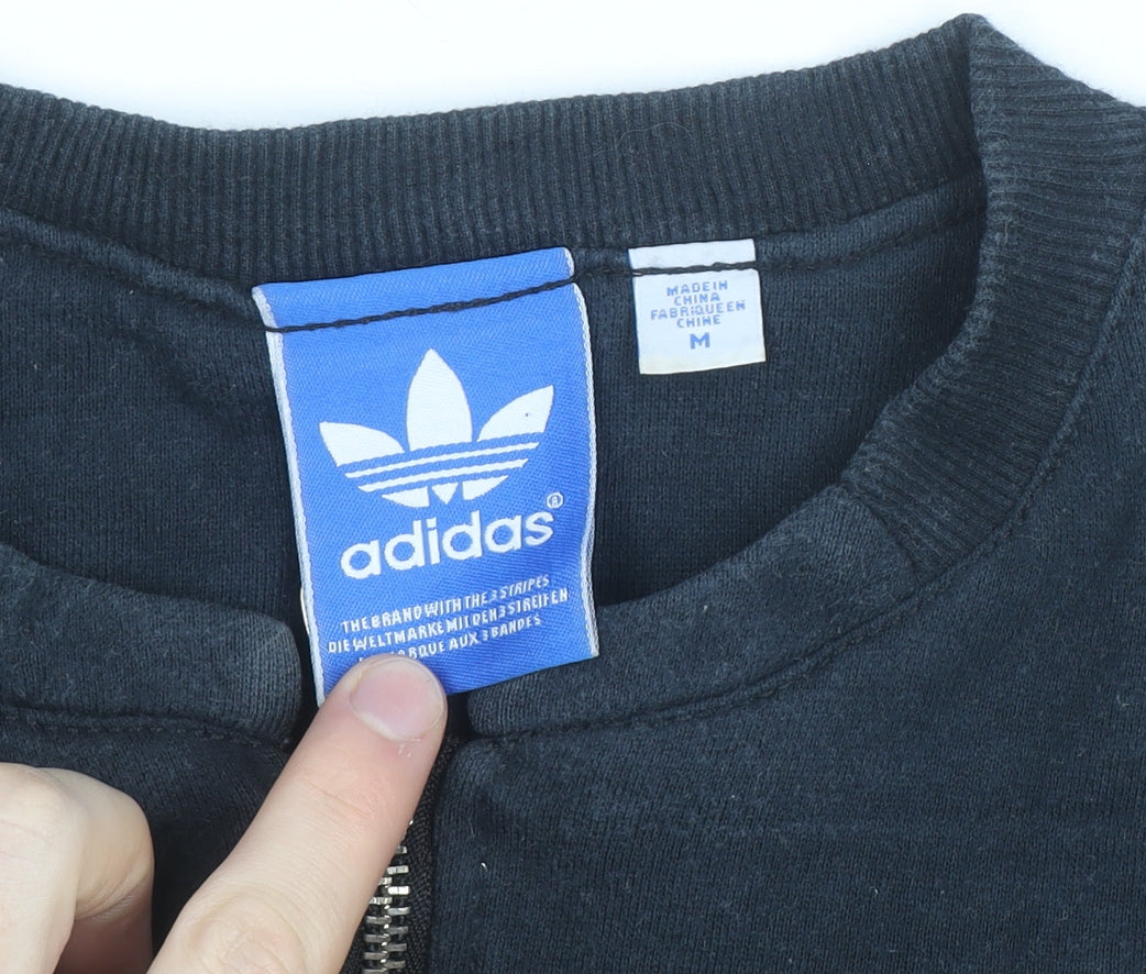 Adidas Women's Black Full Zip Sweatshirt M Cotton Blend Casual