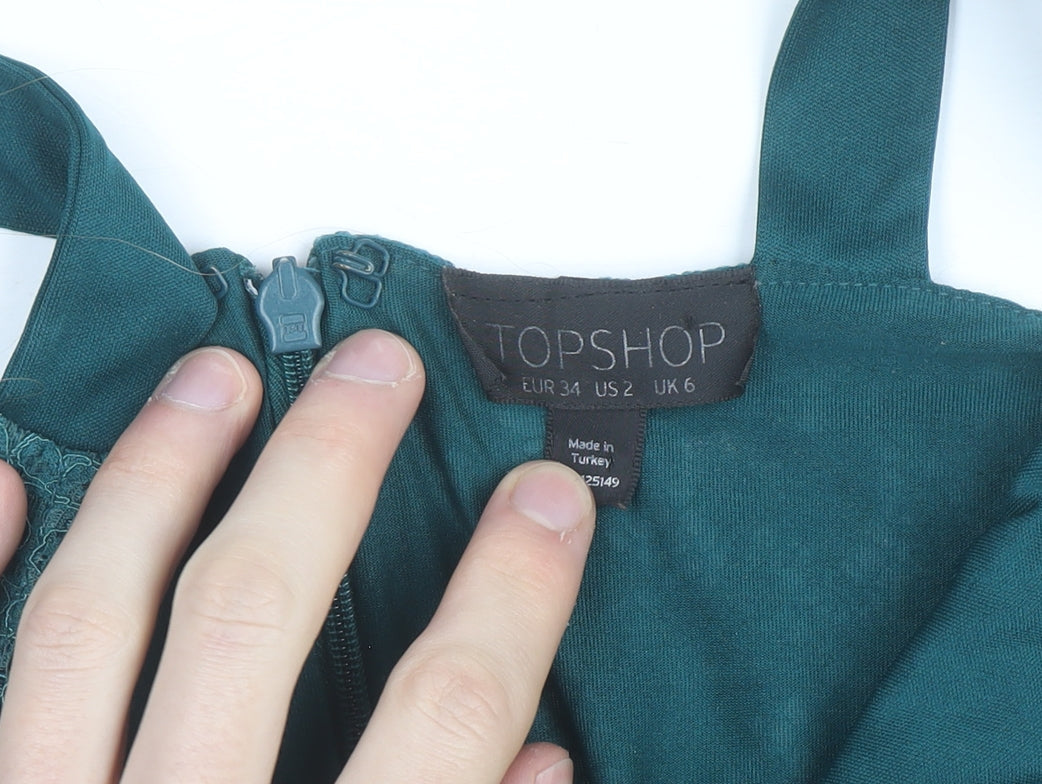 Topshop Women’s Green Lace Bodycon Dress UK 6 Sleeveless Partywear