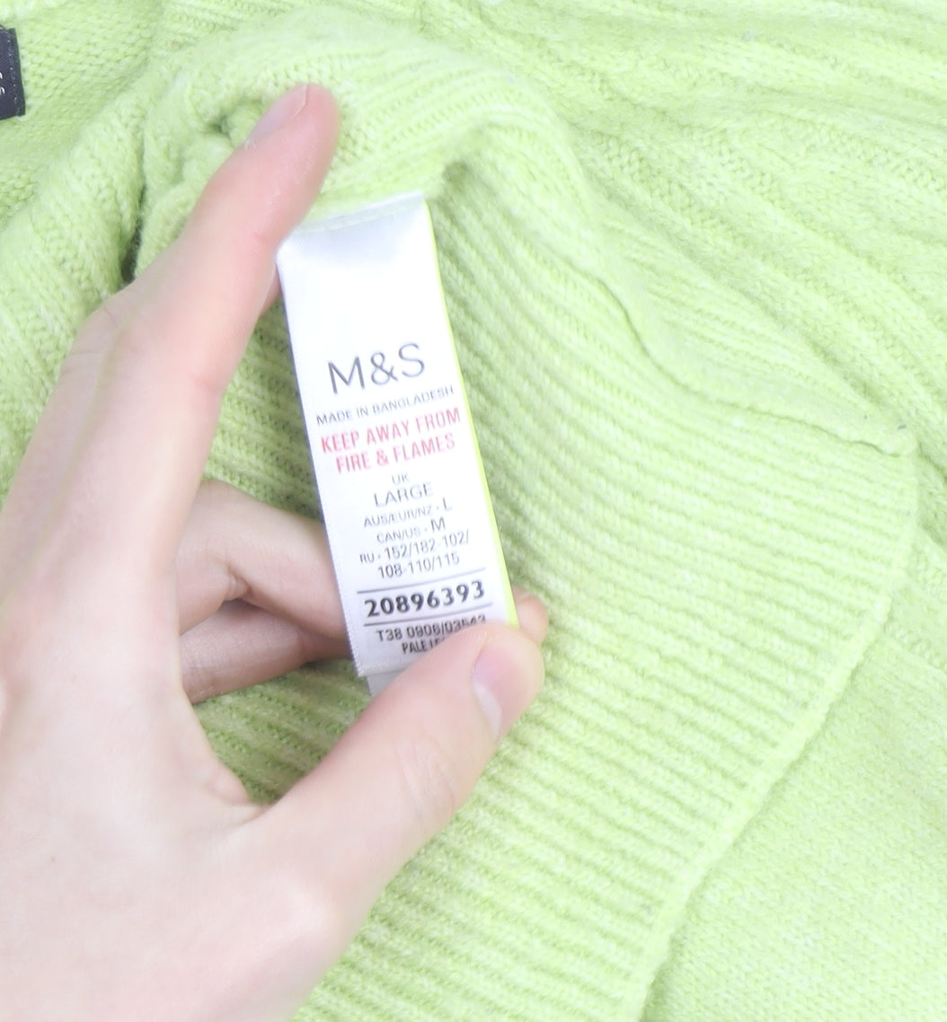 Marks & Spencer Women Green Crew Neck Ribbed Knit Jumper L