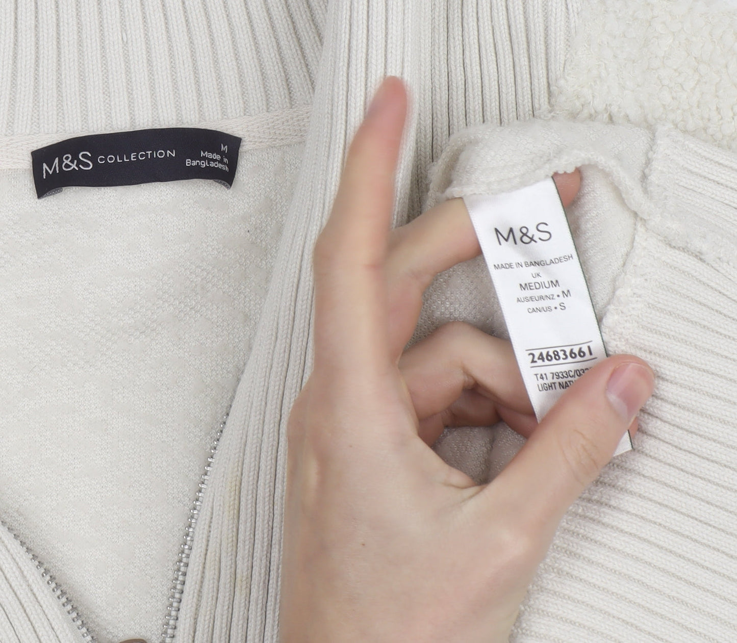 Marks & Spencer Womens Ivory Fleece 1/2 Zip High Neck Jumper M