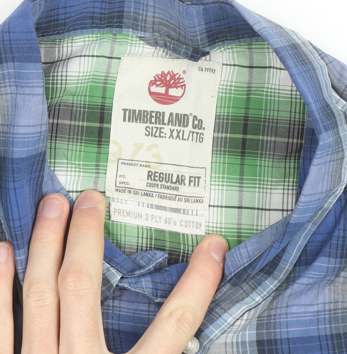 Timberland Men’s Blue Plaid Regular Fit Long Sleeve Cotton Shirt 2XL