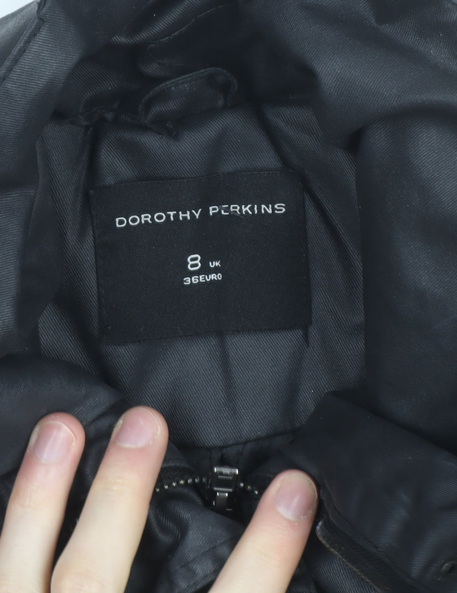 Dorothy Perkins Women’s Black Waxed Quilted Parka Coat Size 8