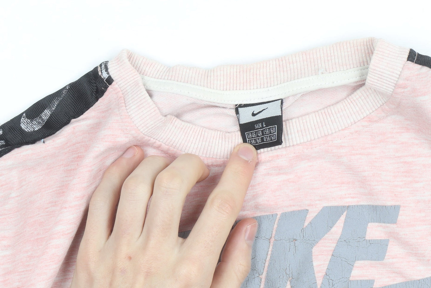 Nike Girls Pink Crew Neck Sweatshirt L Long Sleeve Pullover Logo Design