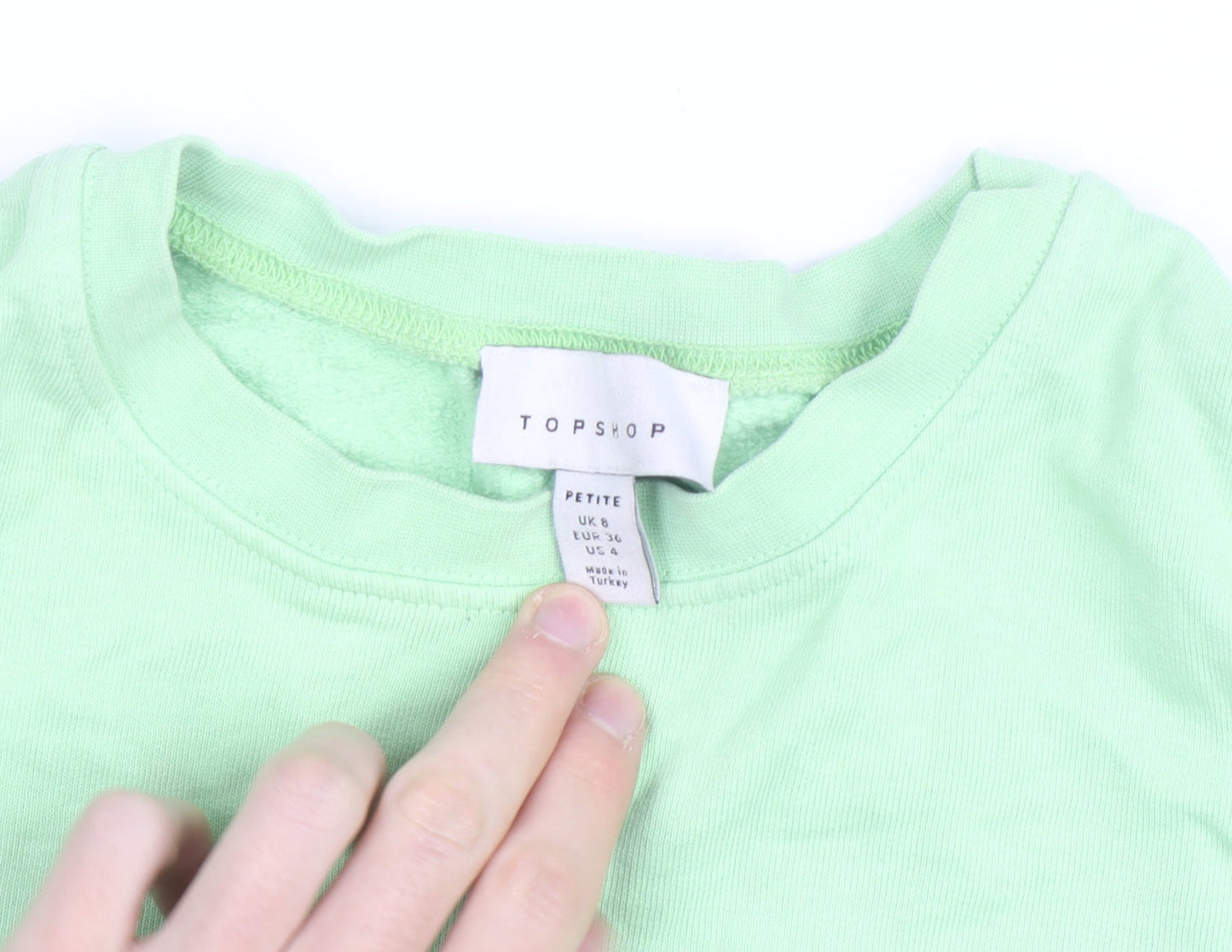 Topshop Petite Green Cotton Crew Neck Long Sleeve Pullover Jumper Size 6