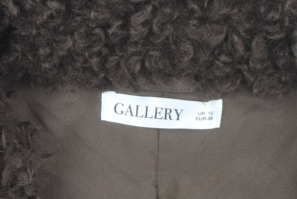 Gallery Womens Brown Faux Fur Short Bomber Jacket Size 10
