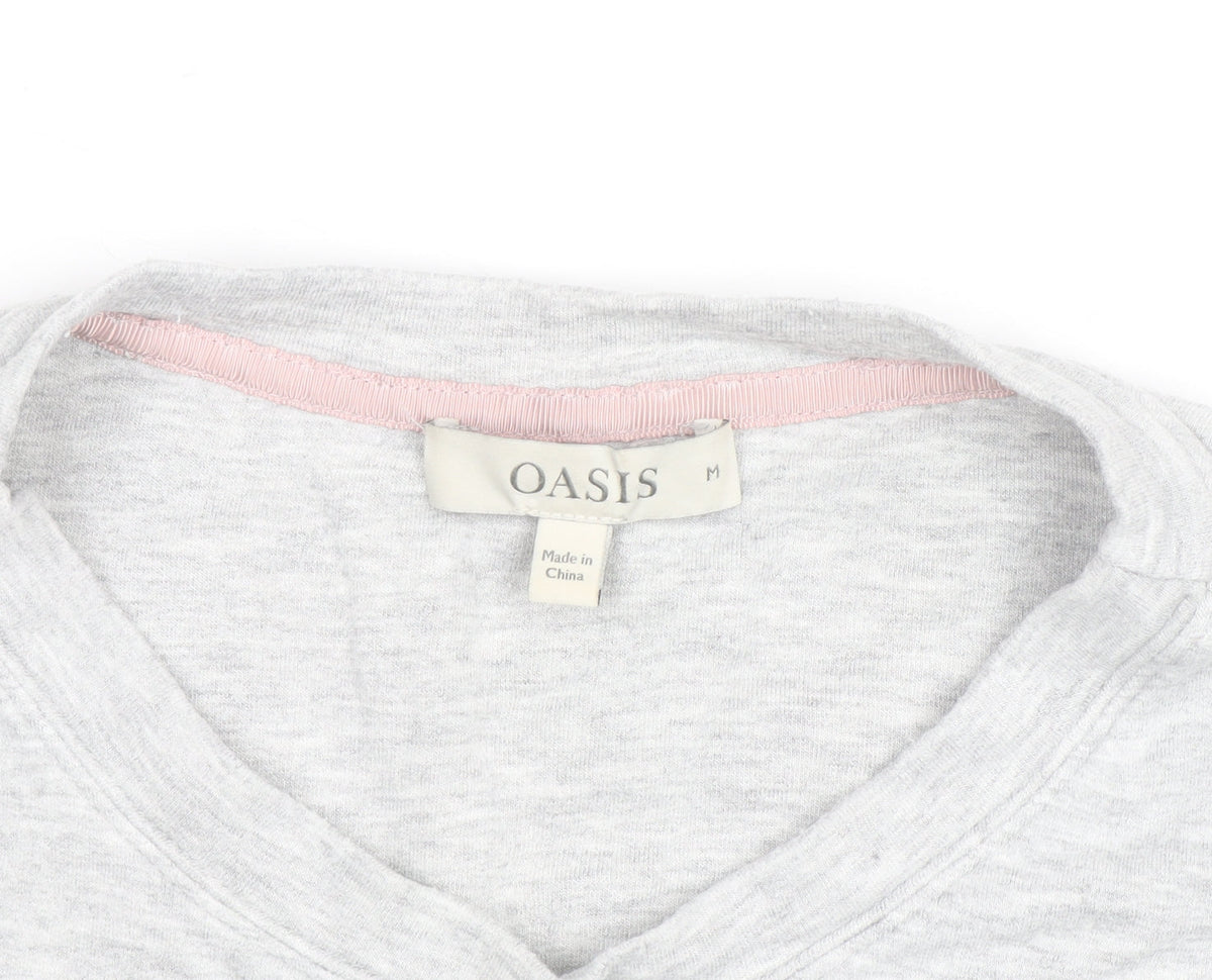 Oasis Unisex Grey Embroidered Sequin C'Est Bon V-Neck Sweatshirt M