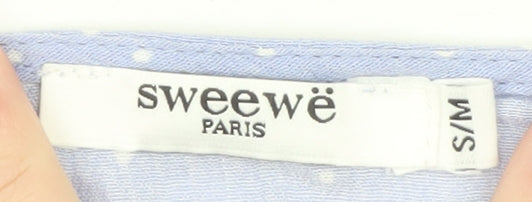 Sweewë Paris Womens Blue Polka Dot Cotton Boho Blouse S