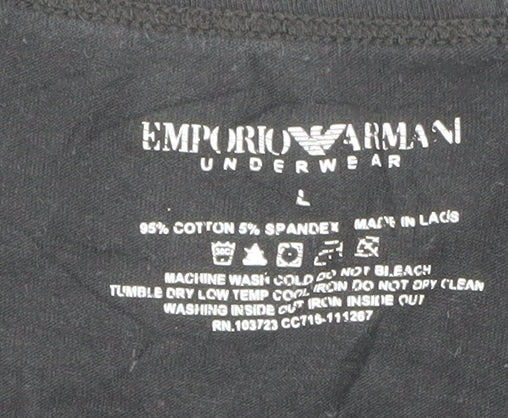 Emporio Armani Men Black L Crew Neck Cotton T-Shirt Logo Jersey