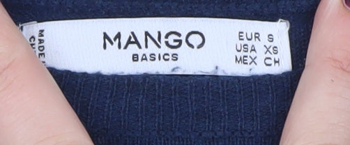Mango Women’s Blue Crew Neck Cotton Blend Pullover Jumper Size 8