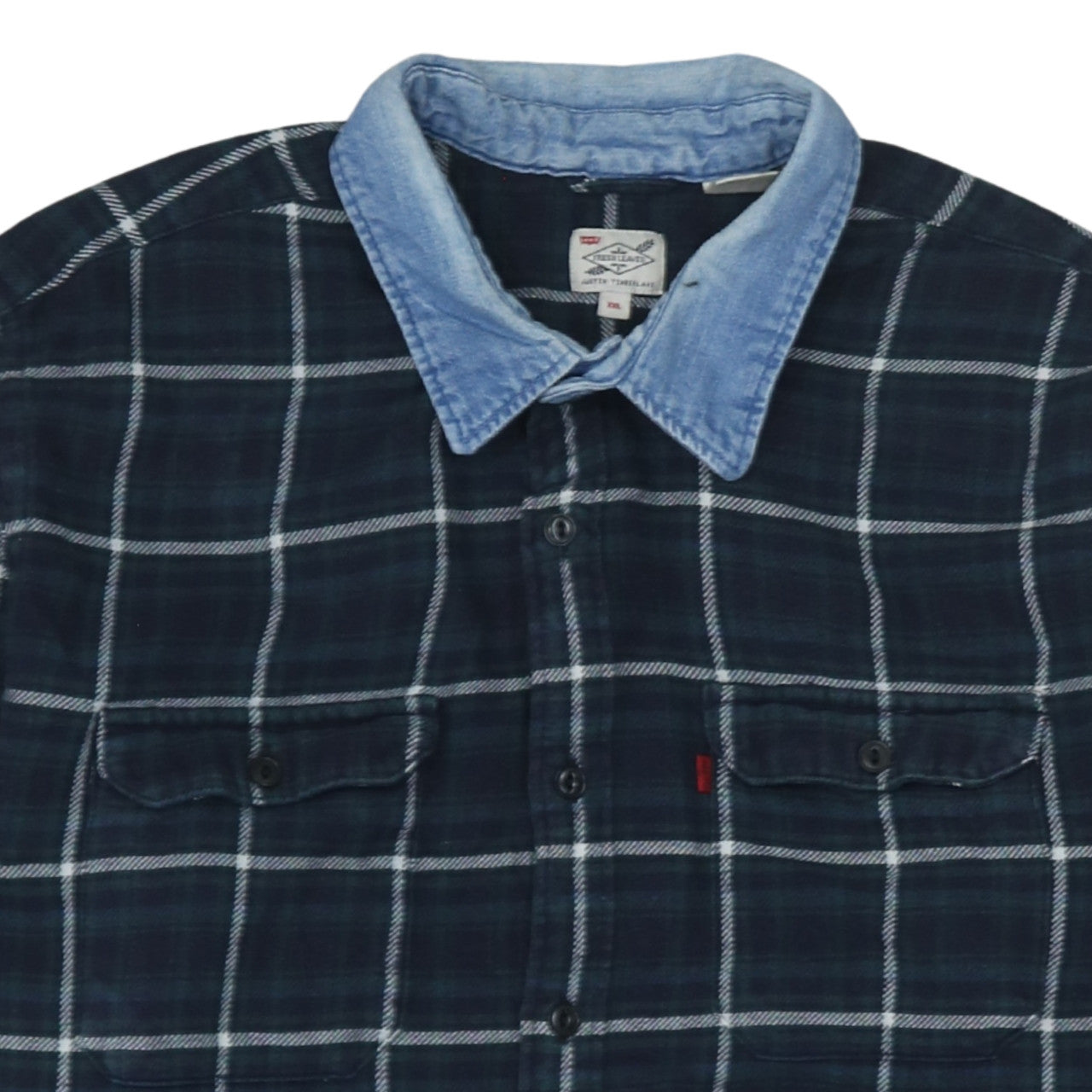 Levi's Men Blue Check Flannel Shirt XXL Long Sleeve Denim Collar