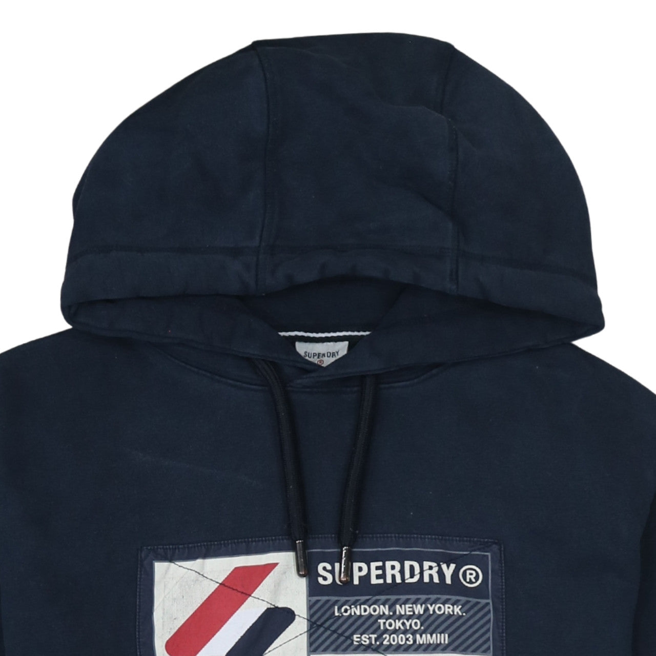 Superdry Men's Navy Pullover Hoodie Size M Graphic Print Cotton