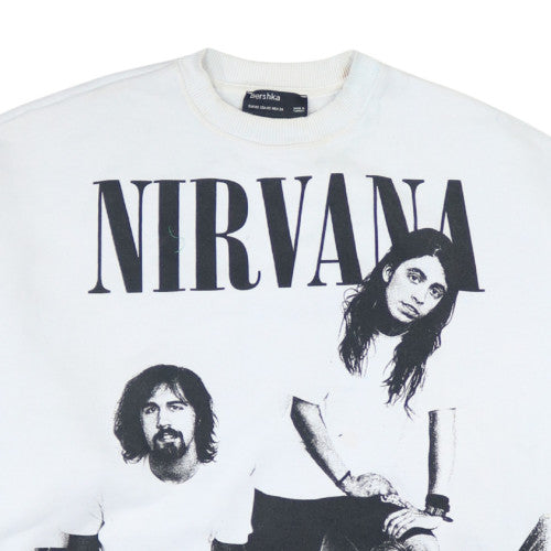 Bershka Women White Nirvana Graphic Print Crew Neck Sweatshirt XS