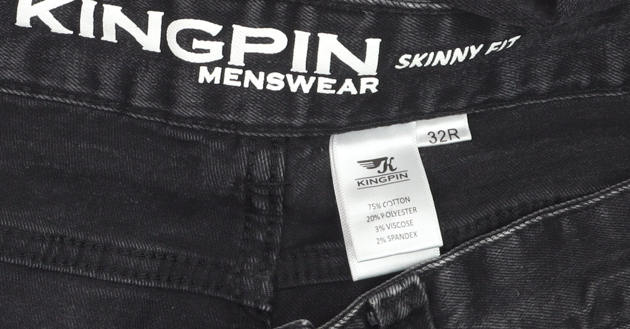 Kingpin Mens Black Skinny Fit Stretch Denim Jeans 32R