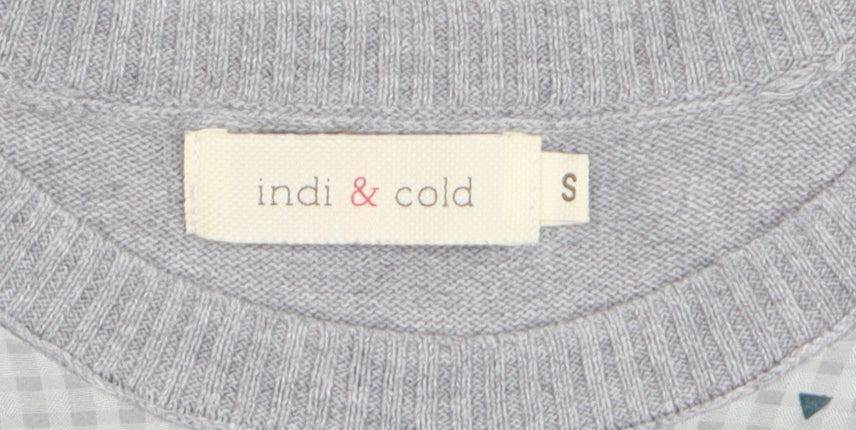 Indi & Cold Women's Grey Geometric Knit Pullover Jumper Size S