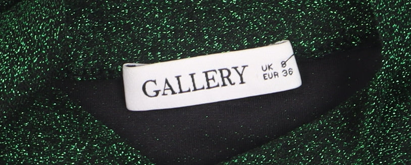 Gallery Women’s Green Glitter Mock Neck Long Sleeve Pullover Jumper Size 8