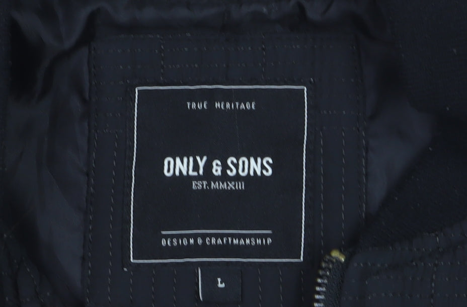 ONLY & SONS Men's Black Quilted Bomber Jacket Size L Regular Fit