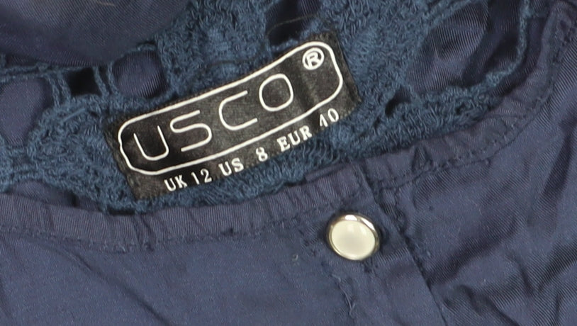 USCO Women's Blue Sleeveless Crochet Tunic Blouse Size 12