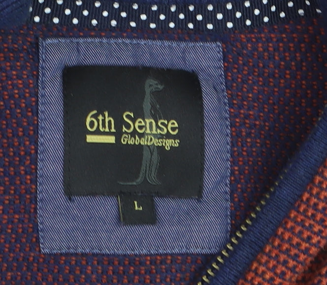 6th Sense Men's Red Blue 1/4 Zip Cotton Jumper L Knit High Neck