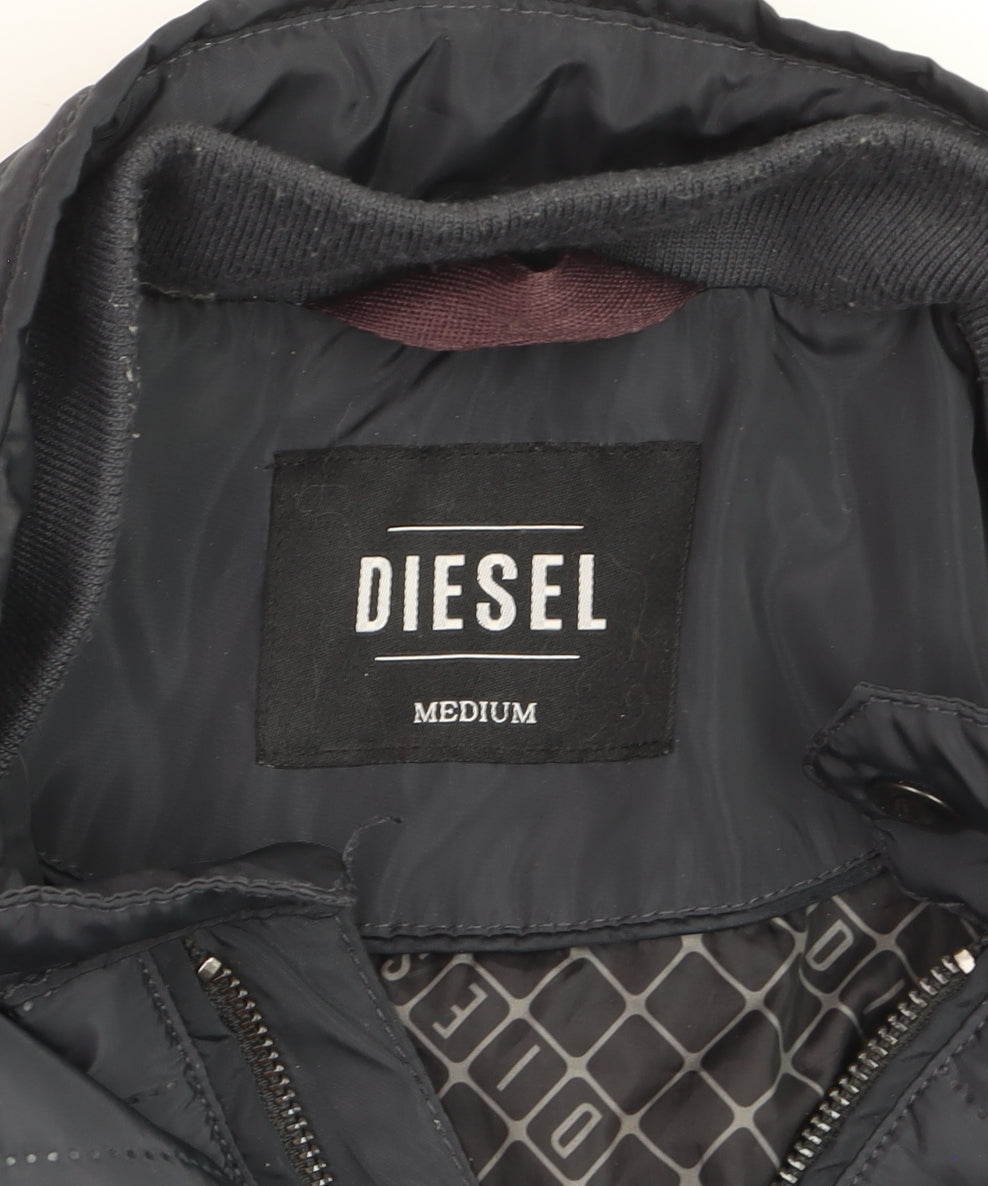 Diesel Men’s Black Puffer Jacket Medium Regular Fit Full Zip Winter Coat