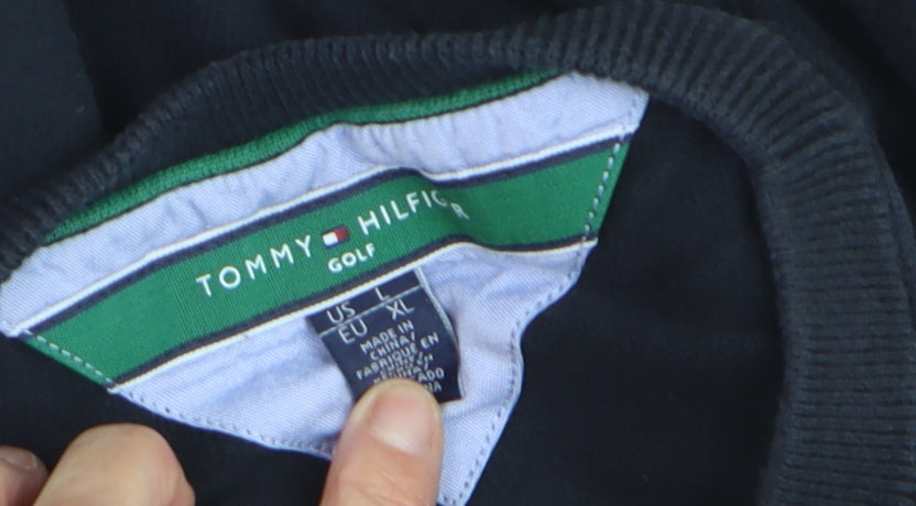 Tommy Hilfiger Men’s Black V-Neck Cotton Golf Jumper XL