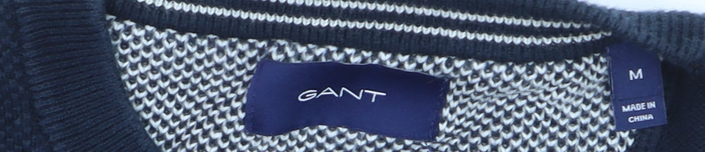 GANT Men's Blue Cotton Crew Neck Waffle Knit Jumper Size M