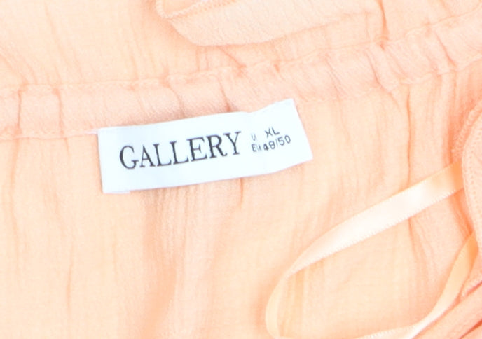 Gallery Women’s Orange Tunic Blouse XL Cotton V-Neck Ruffle Sleeve