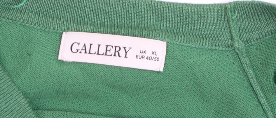 Gallery Women's Green XL Crew Neck Long Sleeve Knit Pullover Jumper
