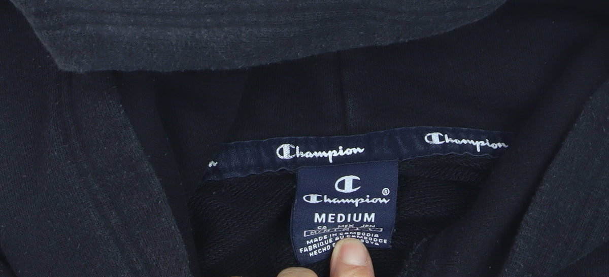 Champion Men's Black Pullover Hoodie Medium Logo Fleece Sweatshirt