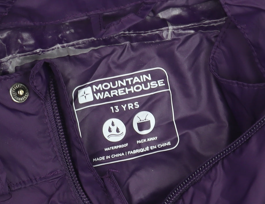 Mountain Warehouse Girls Purple Waterproof Hooded Rain Coat 13 Years