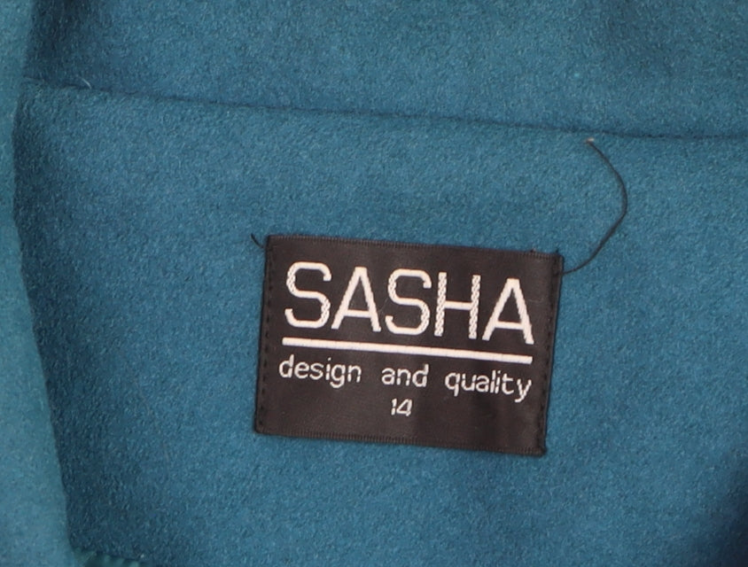 Sasha Womens Blue Wool Blend Mid-Length Overcoat Size 14