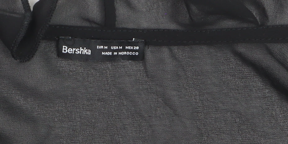 Bershka Women’s Black Chiffon Cropped Tie Blouse Size 12