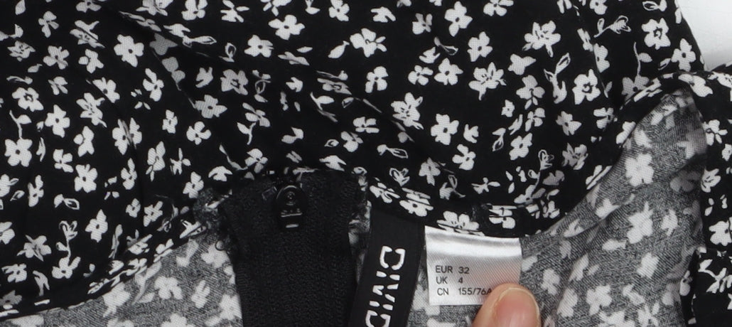 DIVIDED Women’s Black Floral Short A-Line Puff Sleeve Dress Size 4