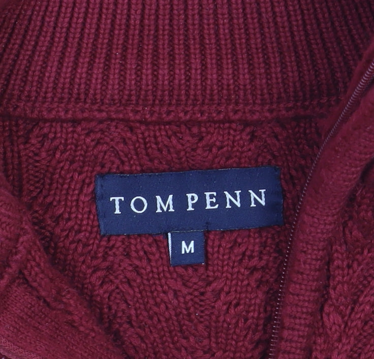 Tom Penn Mens Red 1/2 Zip Cable Knit Jumper M
