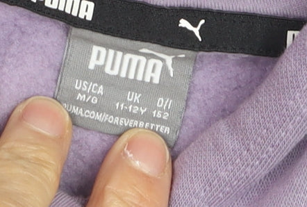 Puma Girls Purple Pullover Hoodie 11-12 Years Logo Fleece Sweatshirt
