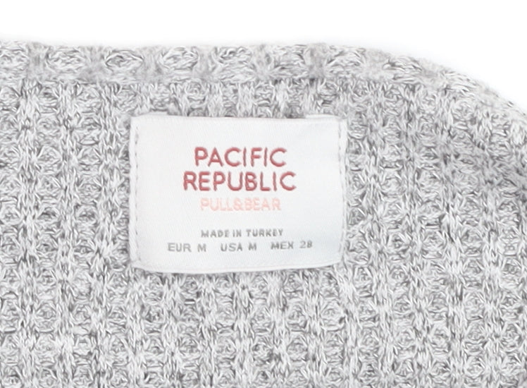 PULL&BEAR Womens Grey Waffle-Knit V-Neck Jumper Size 12