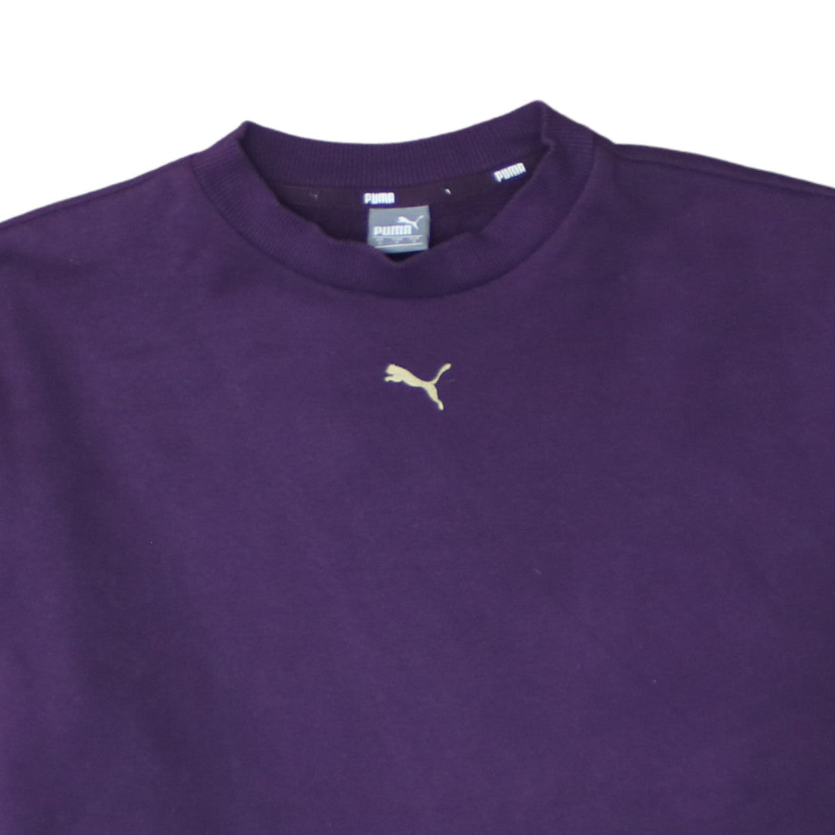 Puma Womens Purple Gold Logo Sweatshirt Size S Crew Neck Glitter Trim