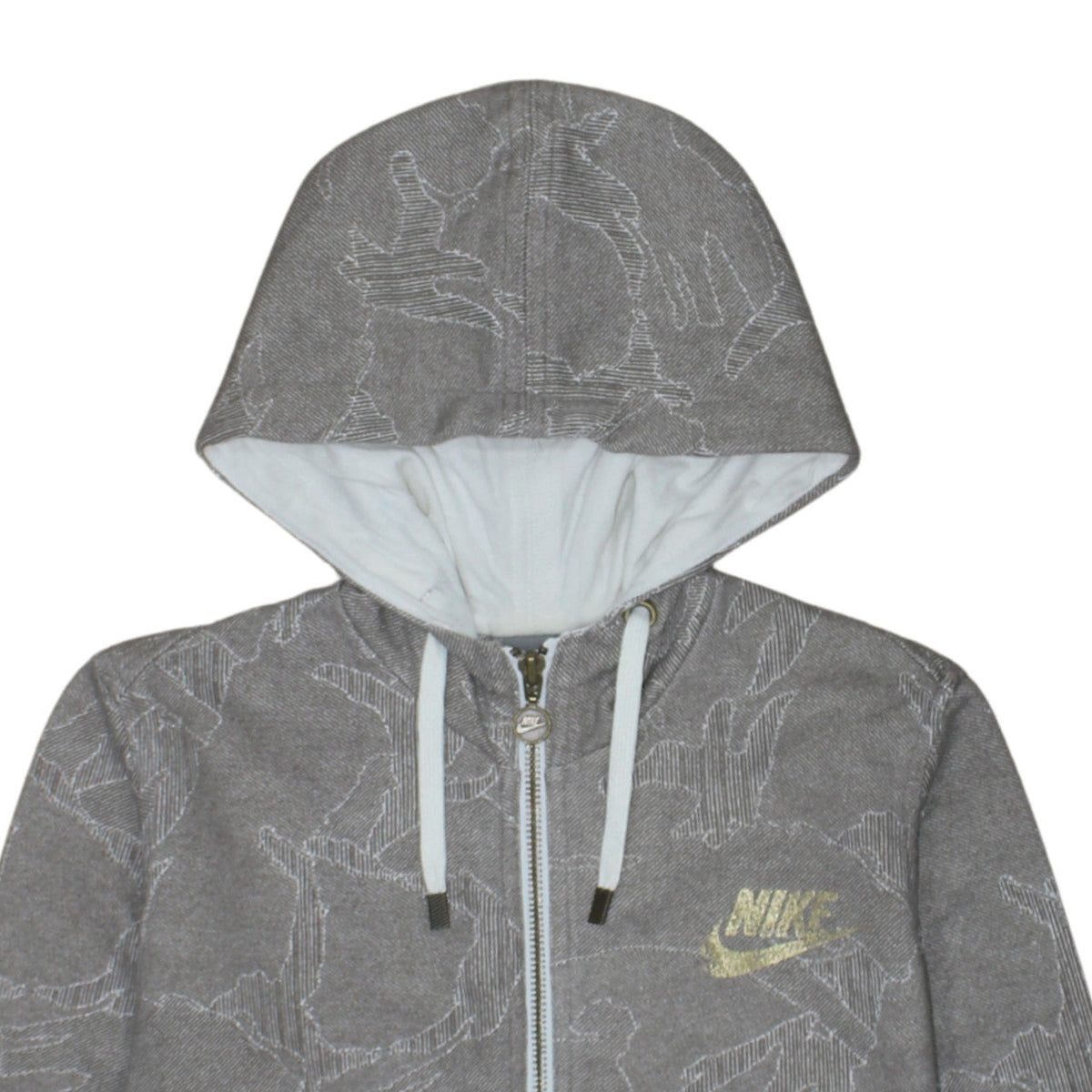 Nike Women's Grey Full Zip Hoodie Small - Logo Print Drawstring Hooded Sweatshirt