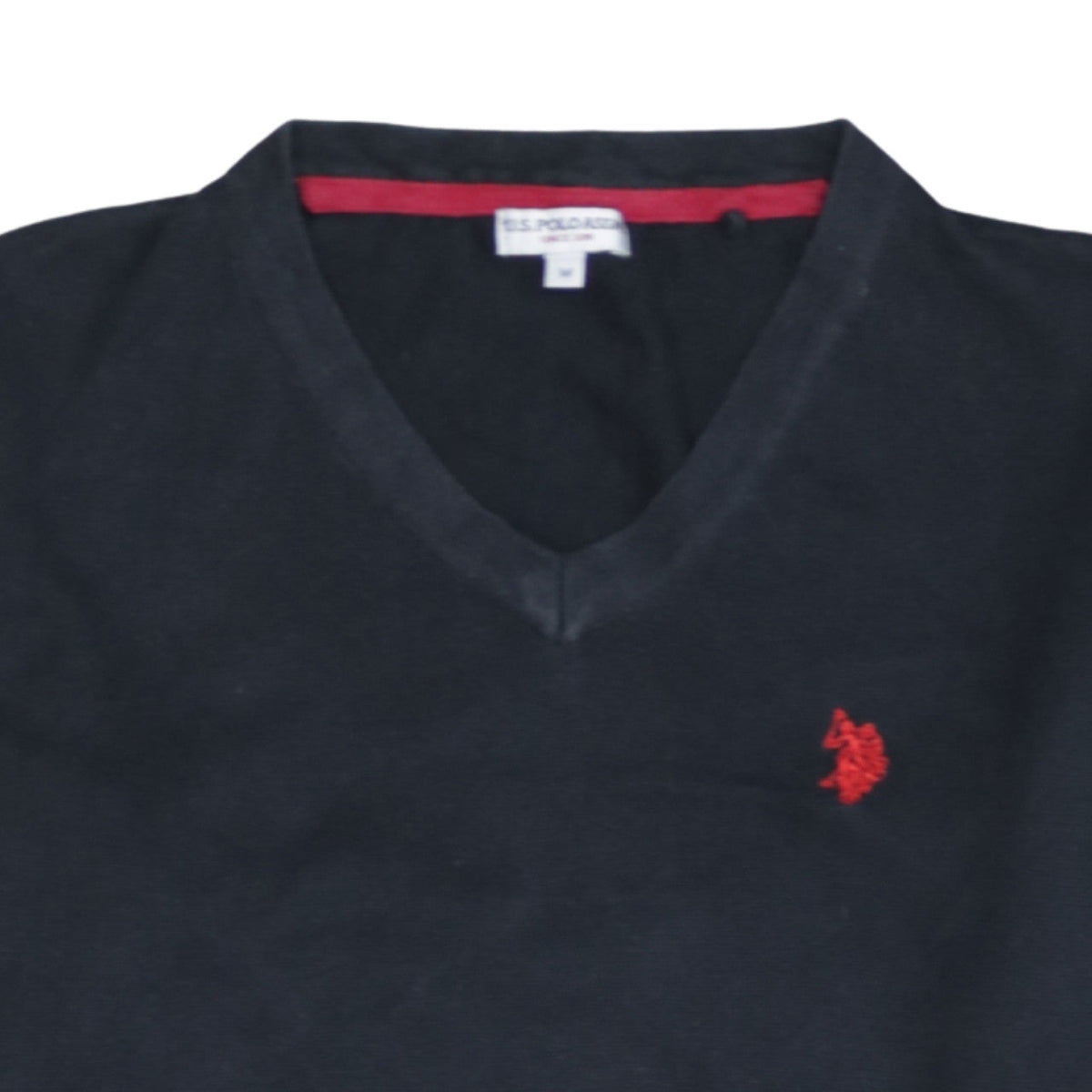 U.S. Polo Assn. Men's Blue V-Neck Cotton Blend Jumper Size M