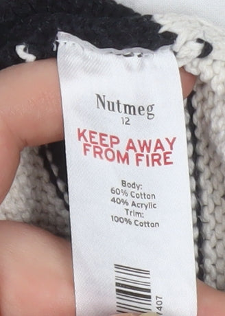 Nutmeg Womens Black Stripe Crew Neck Knit Jumper Size 12