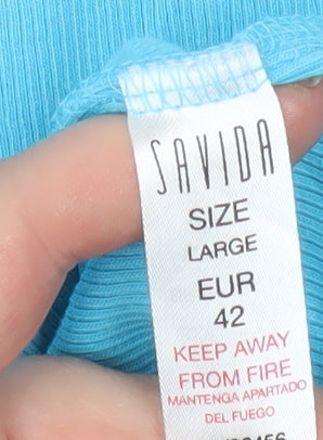 Savida Women Blue Pearl Neck Long Sleeve Knit Jumper Size 14