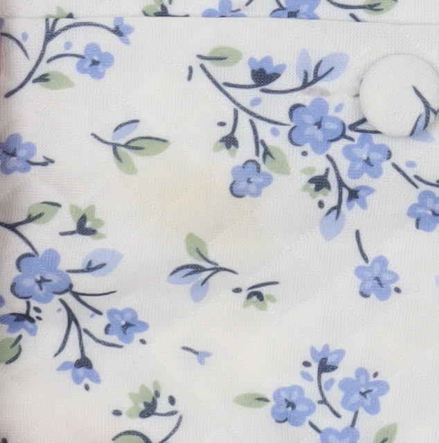Marlon Womens White Blue Floral Quilted Coatigan Size 12