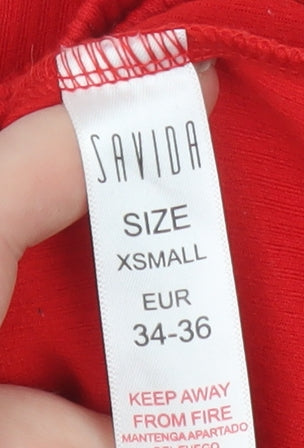 Savida Women Red Beaded Long Sleeve Pullover Jumper XS