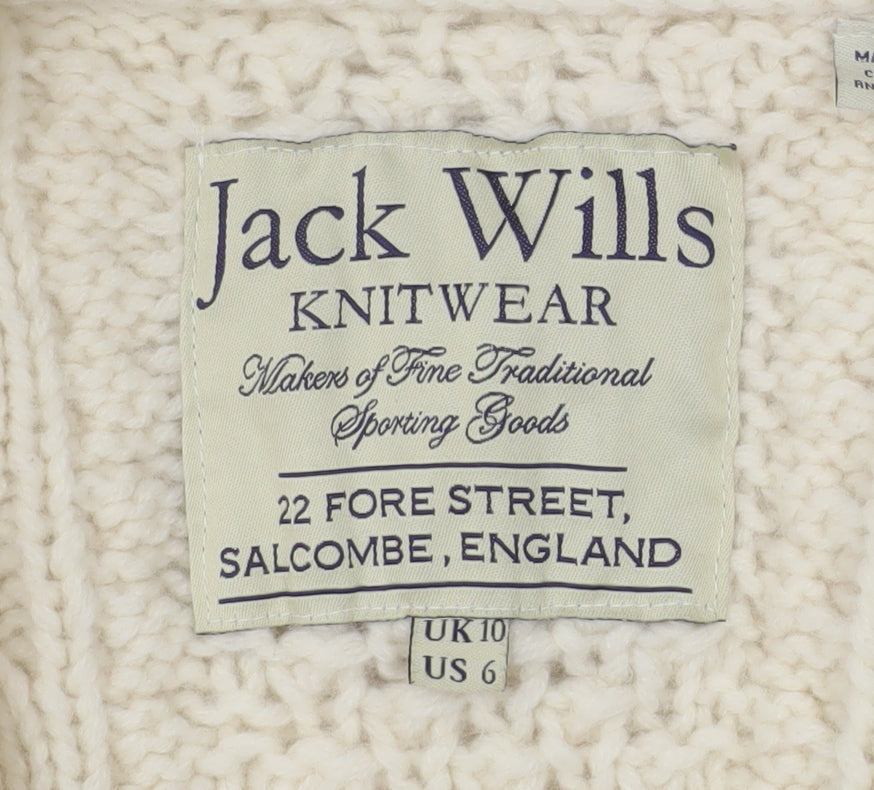 Jack Wills Women Ivory Lambswool Chunky Knit Cardigan UK 10