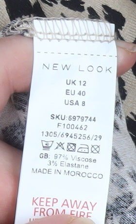 New Look Women’s Beige Animal Print Viscose Skater Dress Size 12