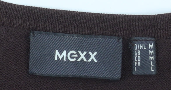 Mexx Women's Brown Wrap Blouse M 3/4 Sleeve V-Neck Top
