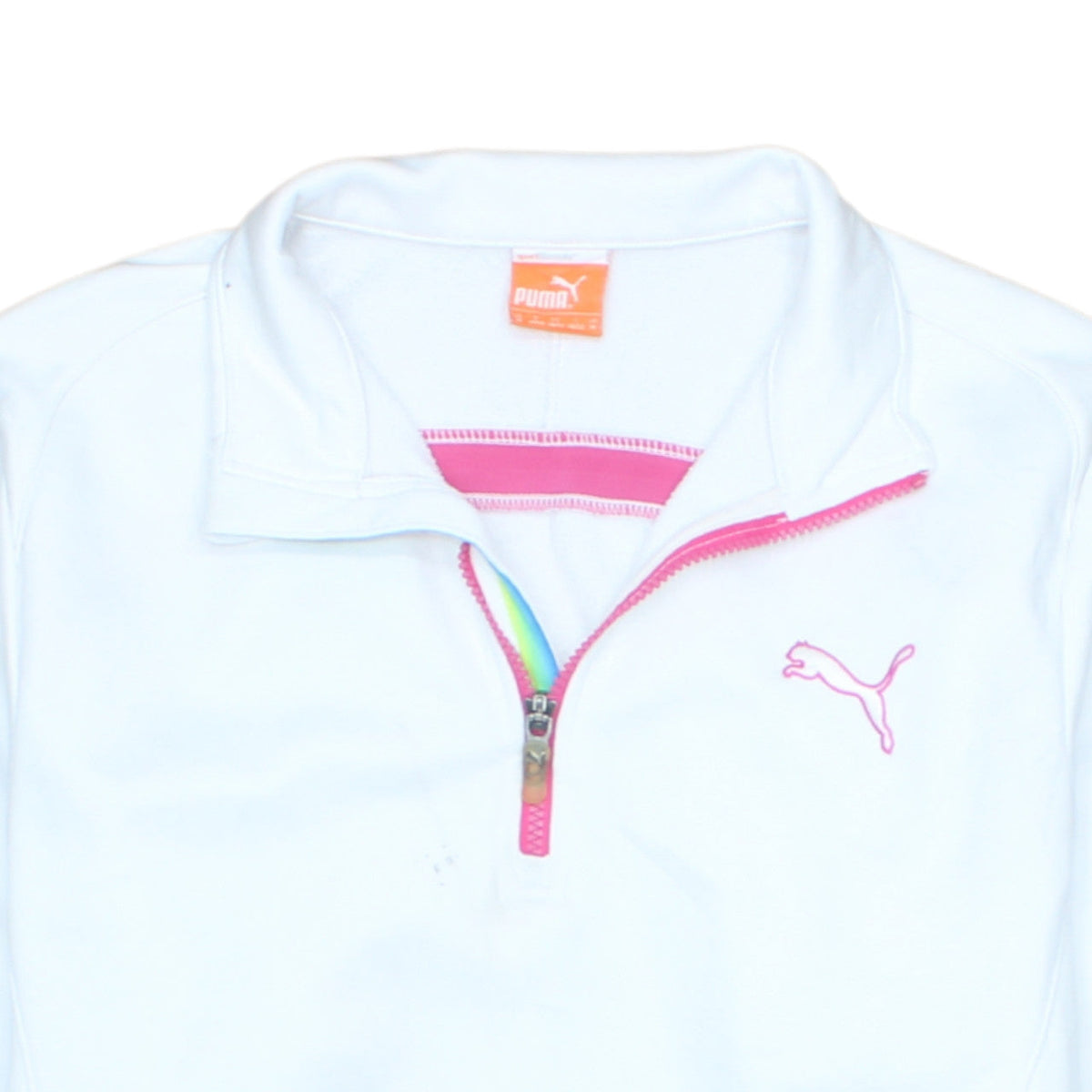 Puma Women's White Pink 1/4 Zip Pullover Sweatshirt M